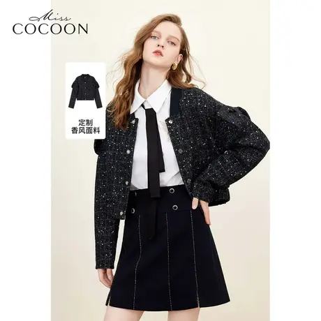 MISSCOCOON非正式学院风2023秋季新款女复古宽松小个子短外套冬商品大图