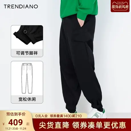 TRENDIANO潮牌春秋工装休闲裤新款时尚舒适潮流宽松黑色长裤男士商品大图
