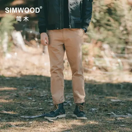 Simwood简木男装秋季新款酵素水洗百搭无弹纯棉直筒休闲长裤男商品大图