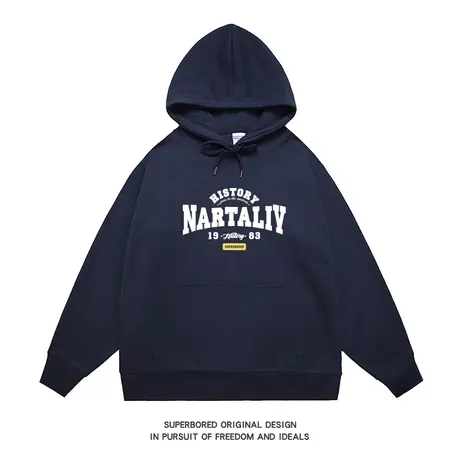 春秋休闲复古潮流美式字母印花卫衣男连帽秋冬款宽松上衣情侣装商品大图