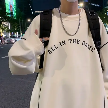 港风潮牌卫衣男春秋季oversize男装圆领打底衫国潮情侣装宽松长袖图片