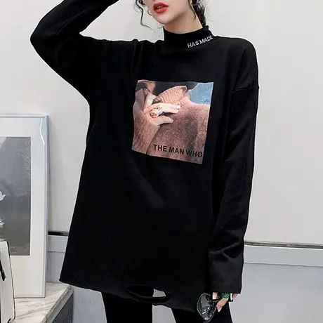 半高领加绒卫衣女秋冬韩版宽松休闲小众上衣中长款洋气打底衫长袖图片