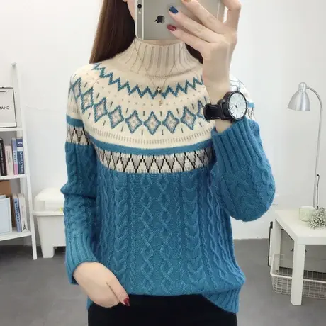 毛衣女秋冬2023年新款爆款半高领加厚麻花毛衣女外穿针织打底衫女商品大图