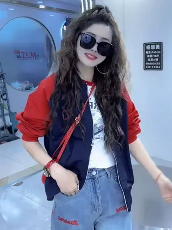 2023春秋爆款欧货复古撞色棒球服外套女宽松小个子短款夹克上衣服商品大图