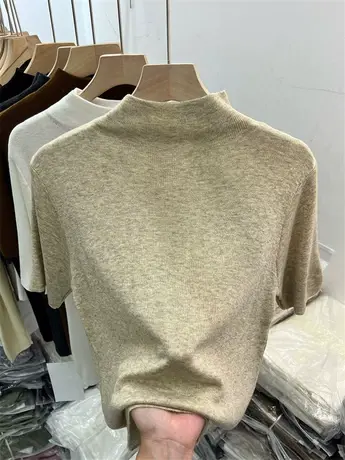 简约针织小衫宽松遮肉五分袖女士短袖2023年早秋新款上衣百搭体恤商品大图