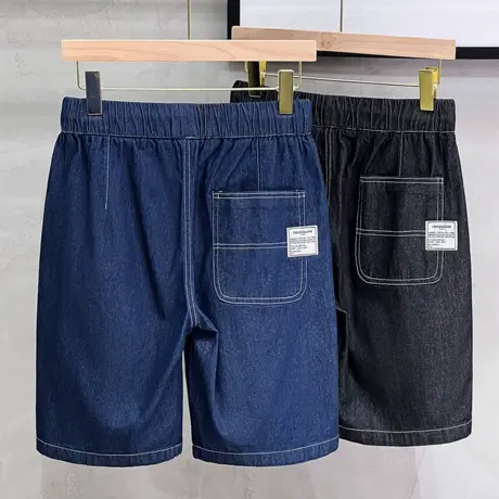 松紧腰抽绳日系牛仔短裤男夏季宽松2023年新款夏天男士五分牛仔裤图片