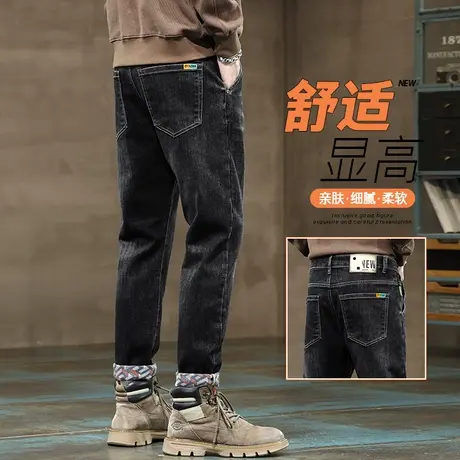 广州新塘水洗休闲牛仔长裤秋季男士黑色潮牌直筒男裤子春秋款男装商品大图