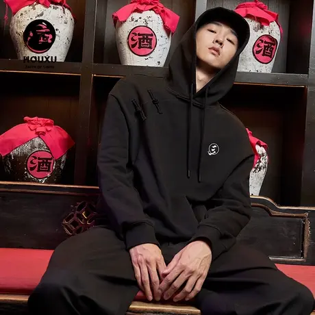 后序国潮卫衣男宽松连帽秋季复古盘扣刺绣外套 中国风高端卫衣男商品大图