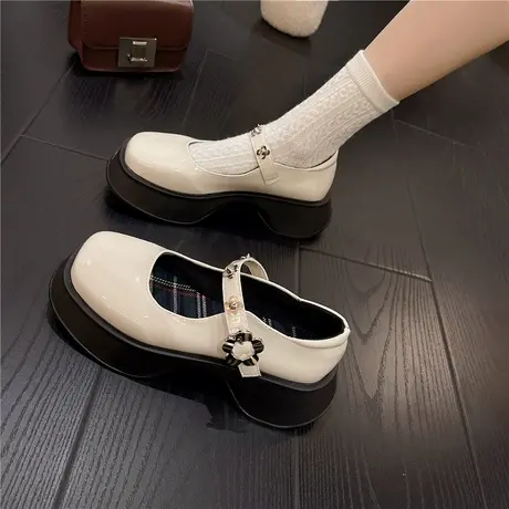 玛丽珍鞋女春秋厚底复古方头单鞋2024新款英伦风浅口松糕小皮鞋女商品大图