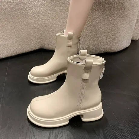 瘦瘦靴短靴女2024秋冬季新款小众马丁靴高跟小个子粗跟弹力靴子冬商品大图