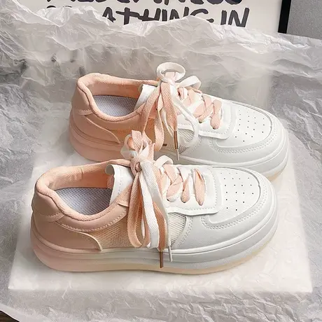 厚底小白鞋女2023新款夏季双系带松糕鞋韩版百搭运动鞋休闲板鞋子商品大图