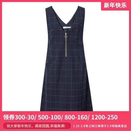 伊芙丽连衣裙2021春款新款V领格子无袖休闲中长款裙子1AA591071🍞图片
