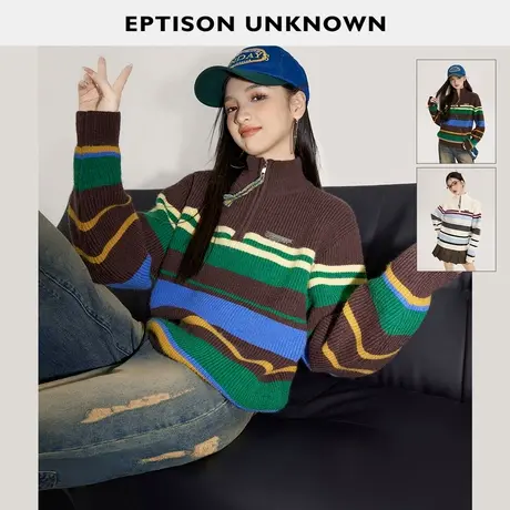 【李佳琦直播间】EPTISON针织衫女宽松复古条纹设计感休闲上衣图片