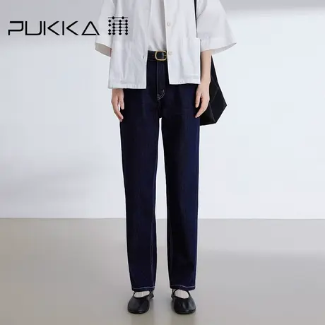 蒲PUKKA 牛仔裤女2024春装新品显瘦百搭松紧橡筋腰直筒裤图片