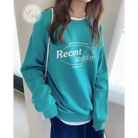 yoe卫衣女字母印花蓝绿色韩风甜美上衣女潮ins宽松流行多巴胺女款商品大图