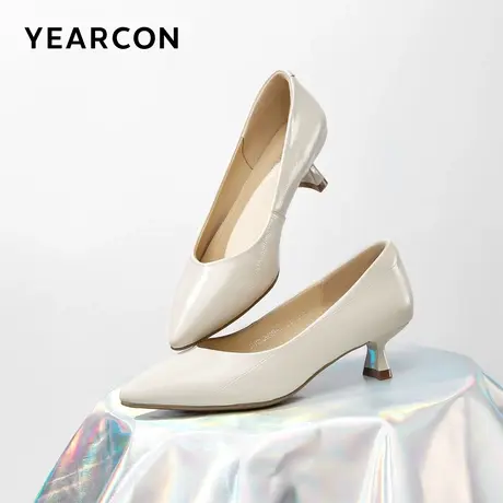 意尔康女鞋春秋季女士气质通勤职业工作鞋细跟尖头浅口单鞋真皮图片