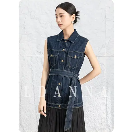 工装牛仔马甲女新款马夹无袖背心坎肩新中式女装上衣收腰复古外套商品大图