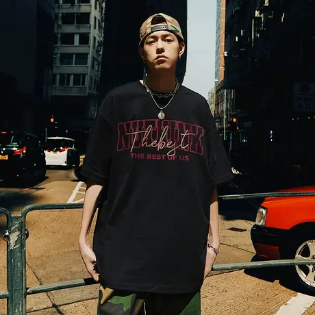 Nuthink大码街头潮牌字母国潮短袖T恤男潮ins夏季潮流胖子半截袖图片