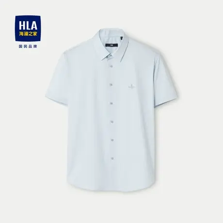 HLA/海澜之家吸湿速干短袖休闲衬衫24春夏新款条纹经编挺括短衬男图片