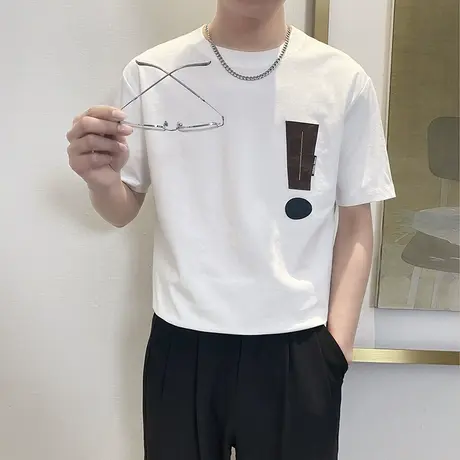 短袖T恤夏季韩版休闲简约ins半袖打底T恤潮流五分袖青年潮牌上衣商品大图