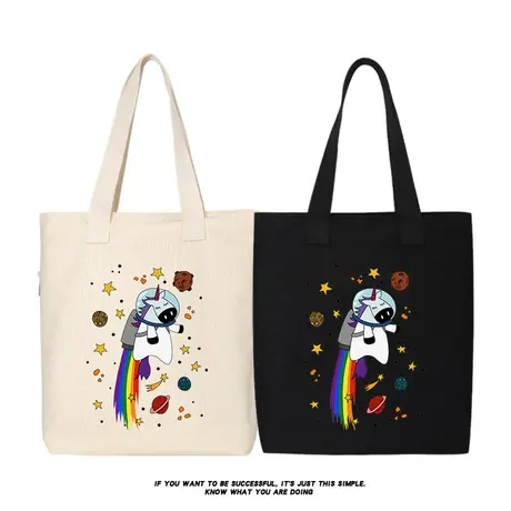 秀洛太空彩虹马独角兽帆布包单肩包书包手提包袋动漫购物袋托特包商品大图