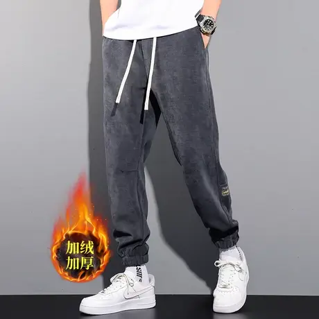 雪尼尔休闲裤男士裤子秋冬款大码灯芯绒束脚卫裤加绒加厚运动裤男商品大图