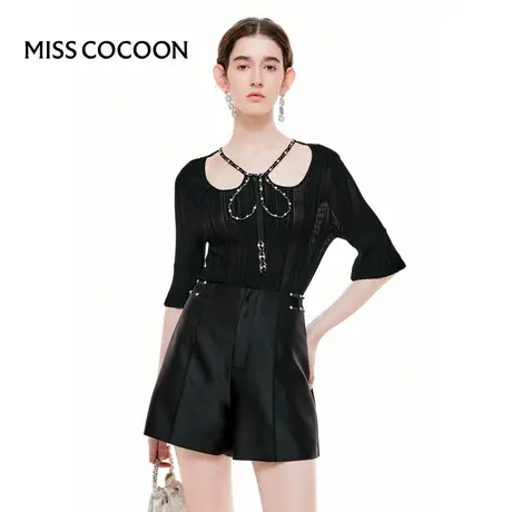 MISSCOCOON【金粉绮生】24夏新款浪漫蝴蝶结挖肩高弹针织上衣商品大图