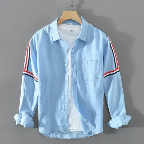 纯亚麻休闲衬衫男白色衬衣男士2024年春季新款外套宽松透气长袖潮图片