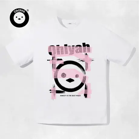 Ohlyah设计师原创卡通品牌方框黑粉小萌鸡短袖T恤男女中性风半袖图片