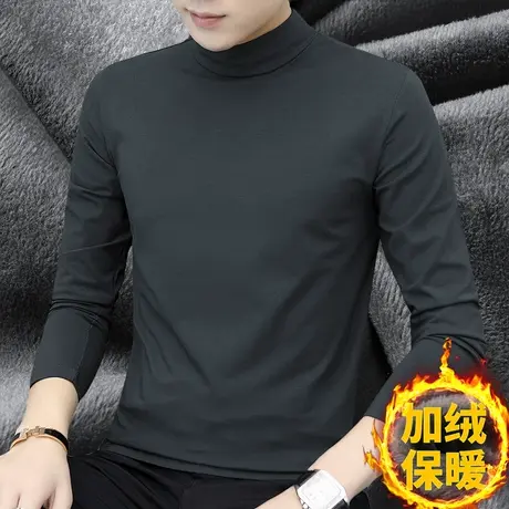 半高领长袖t恤男纯色秋冬季保暖内搭打底衫中领秋衣加绒加厚卫衣商品大图
