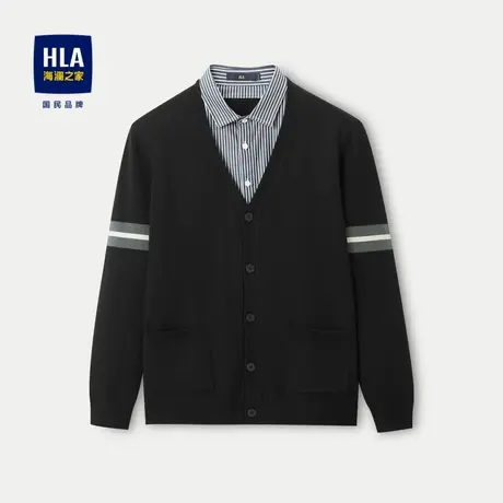 HLA/海澜之家假两件长袖针织衫23秋季新款修身开衫设计商务毛衣男图片