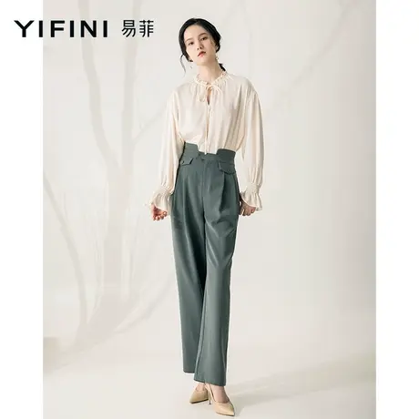 Yifini/易菲高腰直筒长裤女休闲气质显瘦阔腿裤春夏新款宽松商品大图