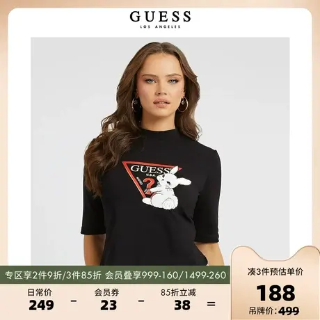 GUESS款女士修身兔年卡通本命年红色半高领T恤-W3RI68KA0Q1商品大图