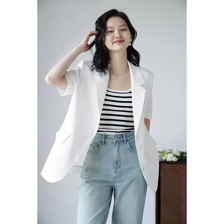 嘉茱莉2023年夏季新款短袖西装外套女小西服短裤两件套休闲小个子商品大图
