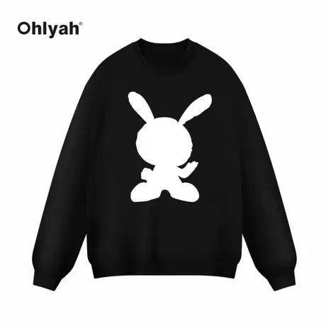 Ohlyah宽松兔子印花卫衣男女无帽2023新款设计感小众上衣ins潮牌商品大图