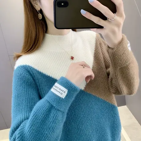 半高领毛衣女2023年新款爆款秋冬外穿假两件上衣内搭针织打底衫女图片