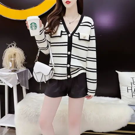 减10】宽松简约时尚针织开衫女2023新款早秋显瘦百搭薄款毛衣外套图片