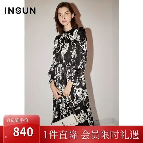 恩裳COVER冬2022时尚水墨艺术印花飘逸感优雅气质通勤连衣裙图片