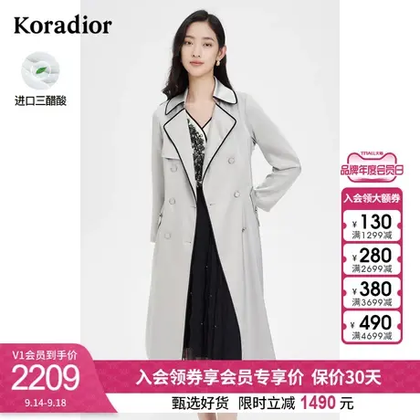 珂莱蒂尔三醋酸休闲长袖风衣外套女中长款秋季新款图片