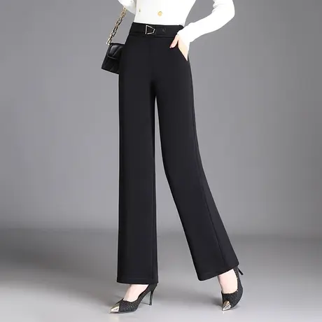 时尚高腰垂感显瘦松紧腰阔腿裤女2023秋季新款通勤百搭黑色长裤子商品大图