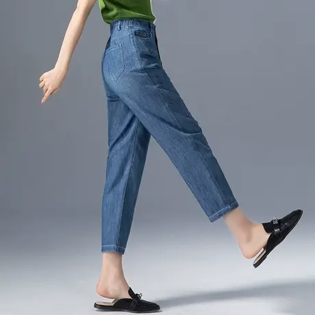 高腰冰丝牛仔裤女夏季薄款女裤2023新款小个子九分哈伦裤夏亚麻裤商品大图