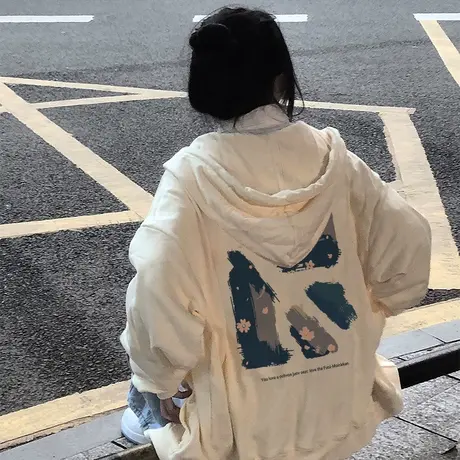 美式复古卫衣女小个子春秋oversize小众高街潮牌ins薄款开衫外套商品大图