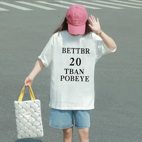 短袖t恤女2023春季新款韩版宽松字母印花体恤简约百搭半袖上衣潮图片