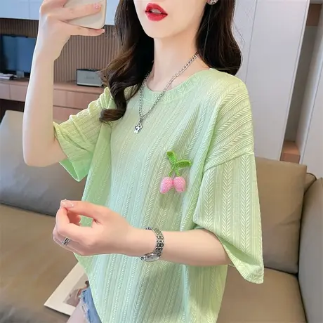 小个子短袖t恤女夏季韩版宽松小众设计感大码不规则开叉短款上衣图片