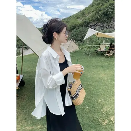 法式白色防晒衬衫女2023夏季薄款宽松设计感小众外搭衬衣上衣外套图片