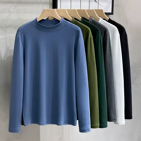 半高领打底衫男春季薄款纯色修身男士内搭上衣中领t恤男长袖秋冬商品大图