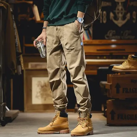 户外通勤卡其色工装裤男士休闲裤宽松束脚裤秋冬款潮流百搭长裤子商品大图