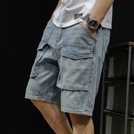 牛仔短裤男夏季潮牌5分男裤宽松大码工装裤子2023新款男士五分裤图片