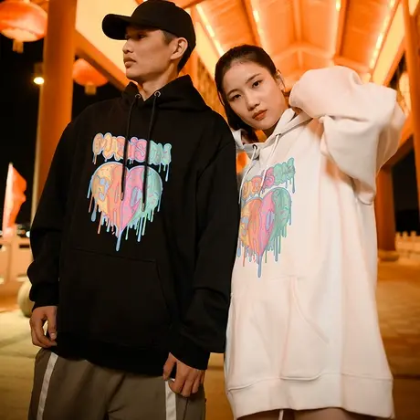 国潮oversize爱心连帽卫衣男潮牌ins潮流大码男加绒秋冬款情侣装商品大图