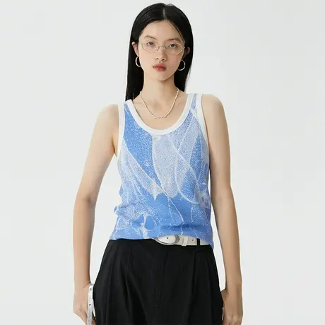 omont蛋挞家 印花工字吊带背心女夏季新款碎花设计感打底坎肩上衣商品大图
